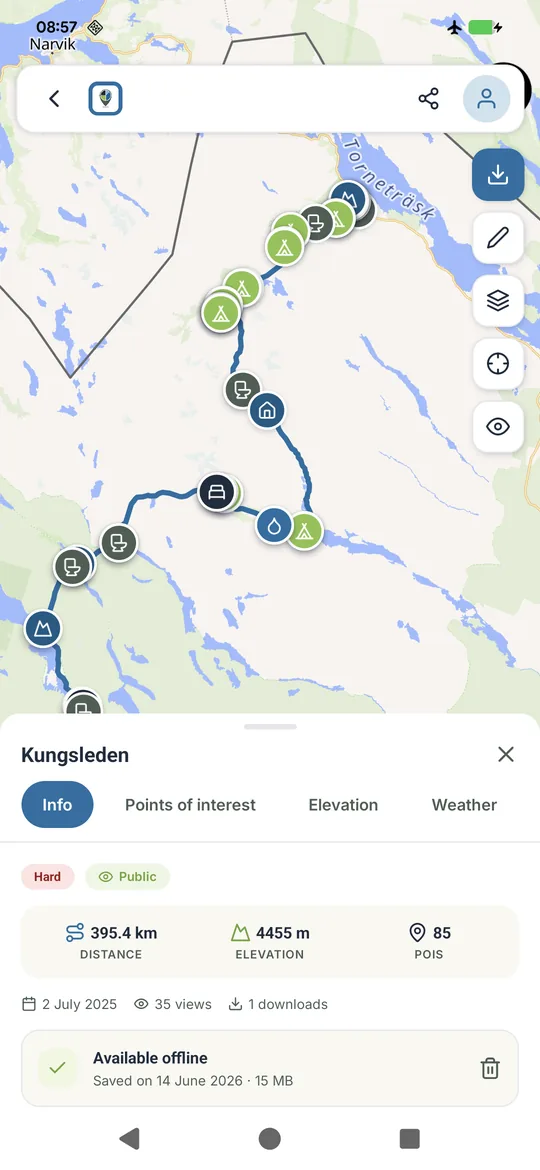 L'application Android : une trace et ses points d'intérêt sur la carte